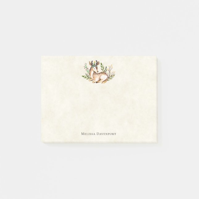 Bloco De Notas Bonito Aquarela com veado para baixo (Frente)