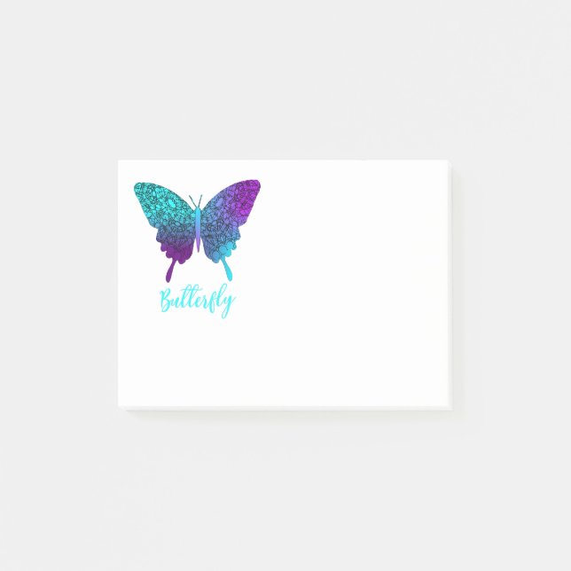 Bloco De Notas Bonito Butterfly Teal Purple Ombre Gráfico (Frente)