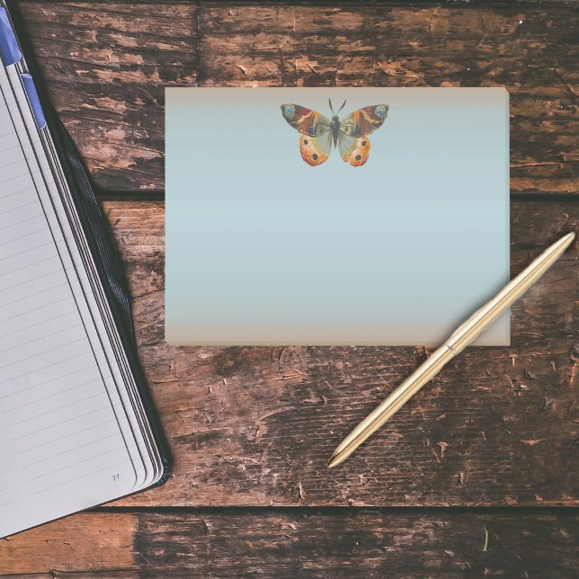 Bloco De Notas Bonito Colunas de outono da Borboleta Monarca (Orange blue monarch butterfly on blue and burnt orange post it notes.)