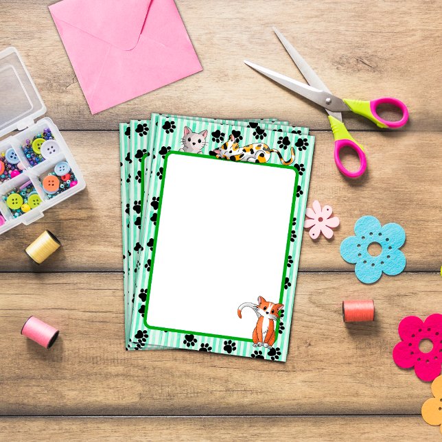 Bloco De Notas Bonito cor verde com patas gatinhos bonitos de 4"  (Criador carregado)