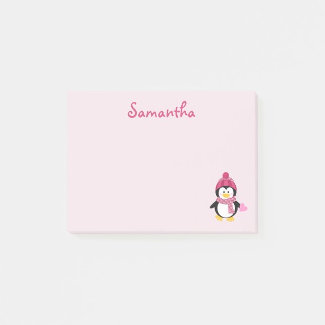 Bloco De Notas Bonito Coração Pinguim (Frente)