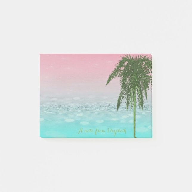 Bloco De Notas Bonito Estilo BokehTropical, Palmeira,Personalizad (Frente)