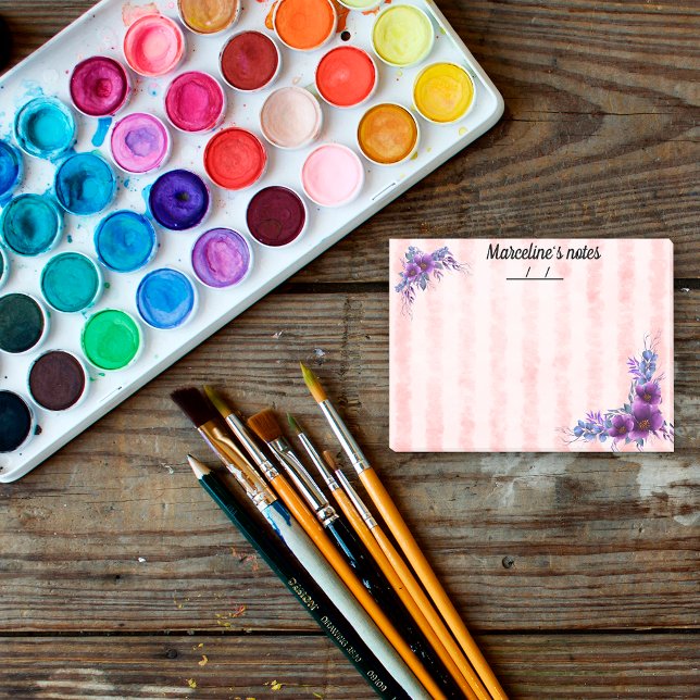 Bloco De Notas Bonito flor púrpura e tiras rosadas moles de 4" x  (Criador carregado)