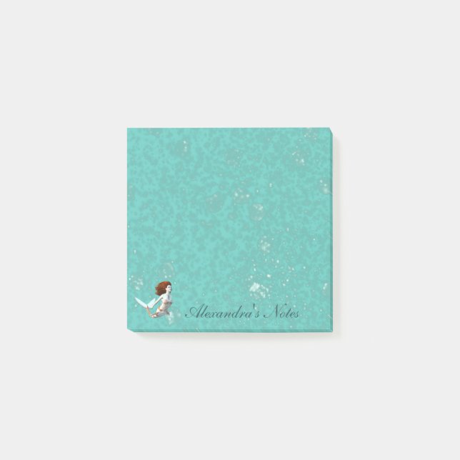 Bloco De Notas Bonito Koi Mermaid Nadando Submarino (Frente)