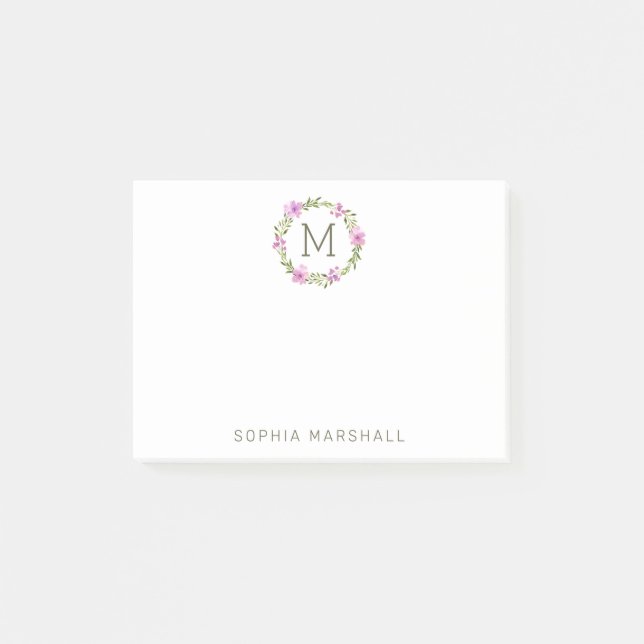 Bloco De Notas Bonito Monograma Verde Vermelhidão Floral (Frente)