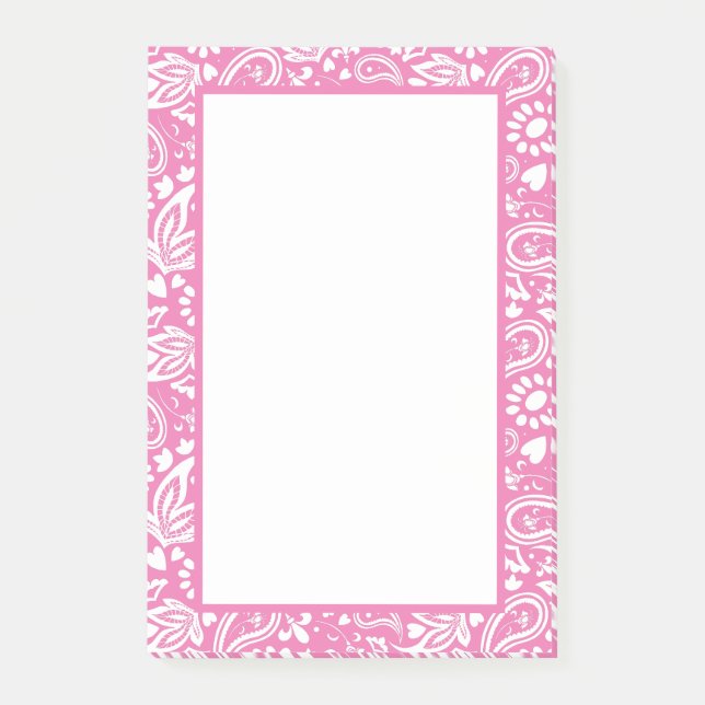 Bloco De Notas Bonito padrão de Paisley rosa e branco (Frente)