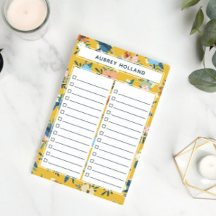 Bloco De Notas Bonito Padrão Floral Amarelo para Listas de Tarefa