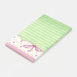 Bloco De Notas Bonito Rosa e Verde Floral com Dragonfly