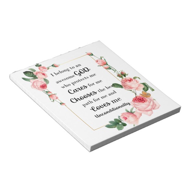 Bloco De Notas Bonito rosas cor-de-rosa com citação inspiracional (Inclinado)