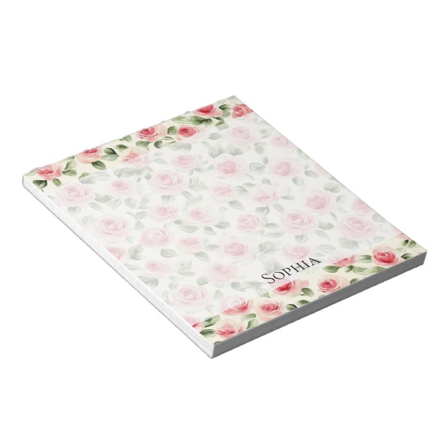 Bloco De Notas Bonito Rosas Rosa Floral (Inclinado)