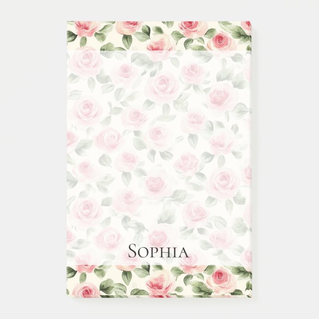 Bloco De Notas Bonito Rosas Rosa Floral (Frente)