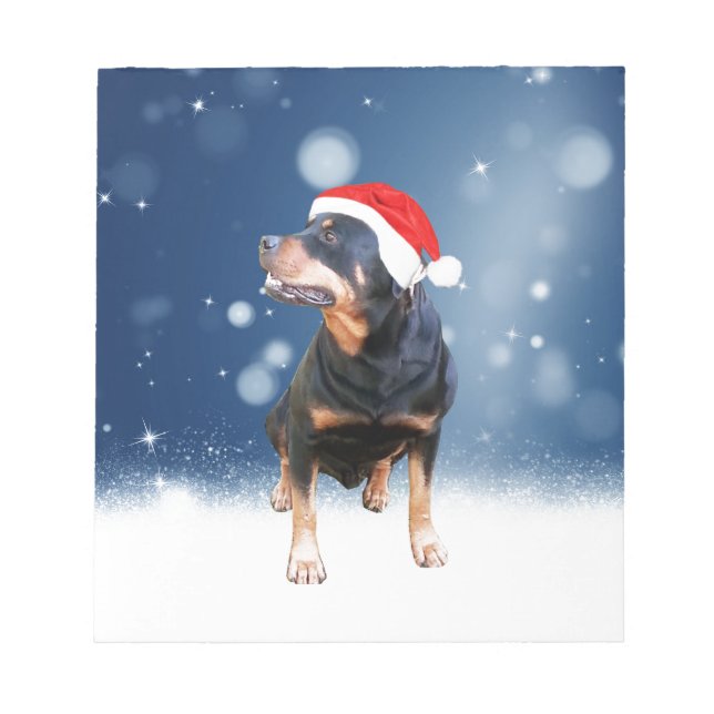 Bloco De Notas Bonito Rottweiler Cachorro Natal Santa Hat Estrela (Frente)
