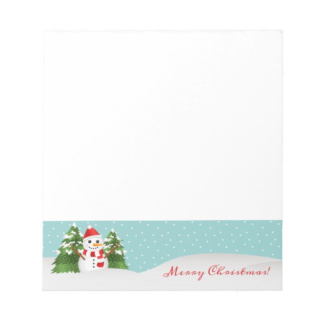 Bloco De Notas Bonito Snowman E Texto Feliz De Natal Vermelho (Frente)