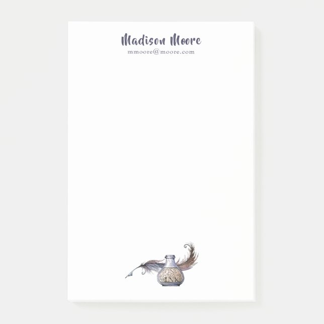 Bloco De Notas Bonito Tinta e Nome de Quill Personalizado (Frente)