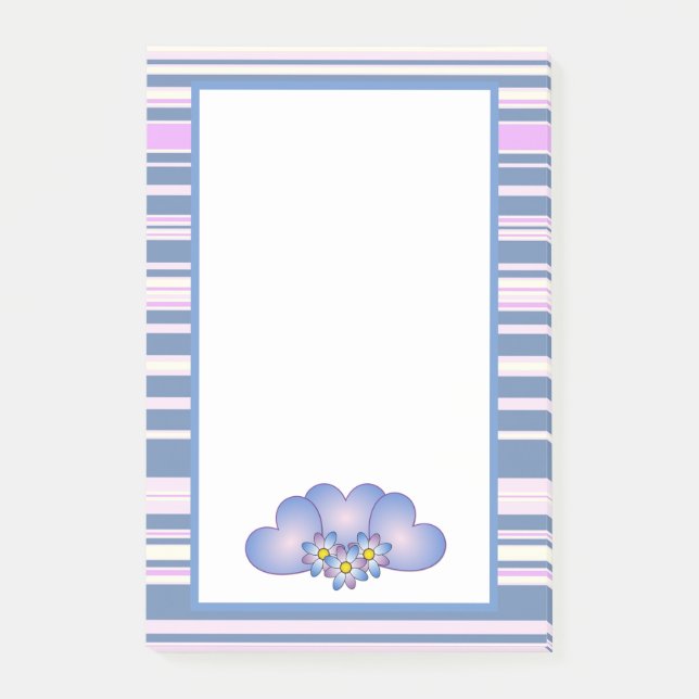 Bloco De Notas Bonito tiras, Corações e Flores (Frente)