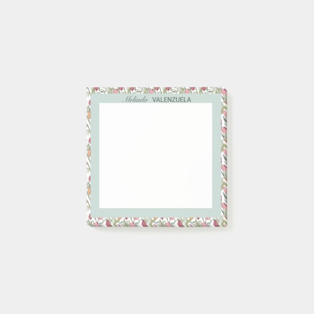 Bloco De Notas Bonito Tulipa Verde Botânica Floral Aquarela (Frente)