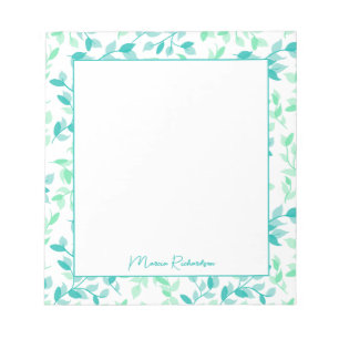 Bloco De Notas Bonito Verde Teal Florais Modernos Personalizados