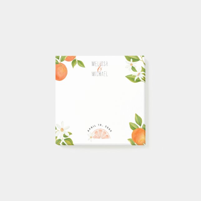 Bloco De Notas Bonito Watercolor Laranja Blossomas Citrus Casamen (Frente)