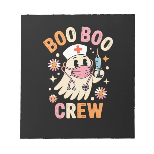Bloco De Notas Boo Boo Crew Halloween Ghost Nurse Essential T-Shi (Frente)
