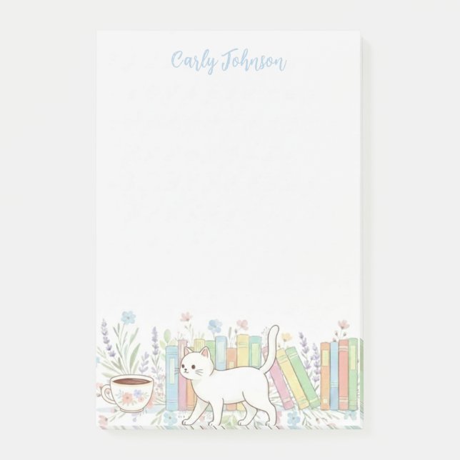 Bloco De Notas Books Cats & Coffee Floral Personalized (Frente)