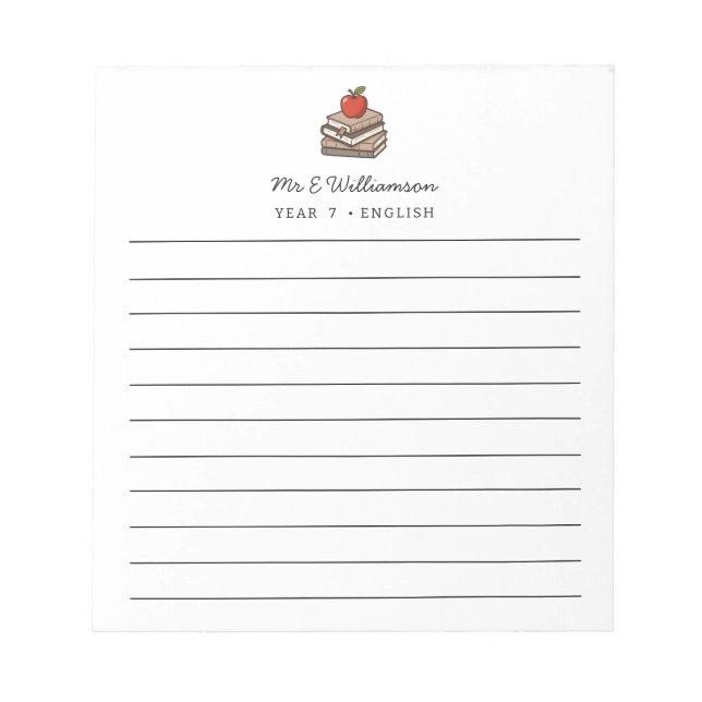 Bloco De Notas Bookstack and Apple Custom Teacher Appreciation (Frente)