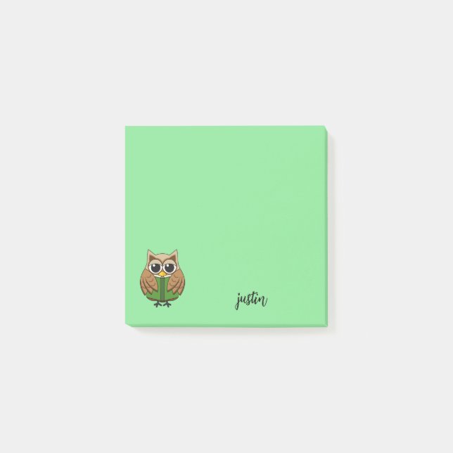 Bloco De Notas Bookworm Owl Reading Book Cartoon | Personalize (Frente)