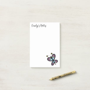 Bloco De Notas Borboleta Branca Rosa e Azul de Cartoon 4 x 6