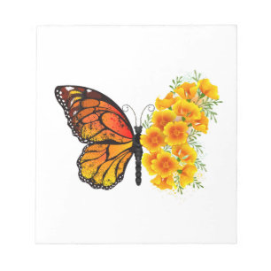 Bloco De Notas Borboleta Flor com Papagaio Amarelo da Califórnia