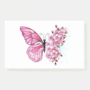 Bloco De Notas Borboleta Flor com Sakura Rosa