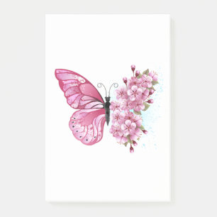 Bloco De Notas Borboleta Flor com Sakura Rosa