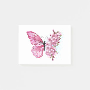 Bloco De Notas Borboleta Flor com Sakura Rosa