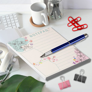 Bloco De Notas Borboleta Flor com Tema Verde Rosa Pontilhado