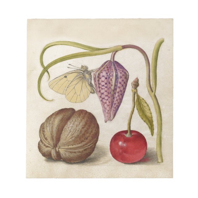 Bloco De Notas Borboleta Flor de Noz Flor, Cereja, Aquarela (Frente)