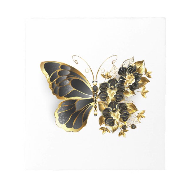 Bloco De Notas Borboleta Flor de Ouro com Orquídea Preta (Frente)