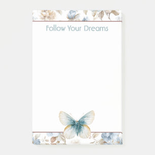 Bloco De Notas Borboleta Flores Marrom Bege Creme Azul