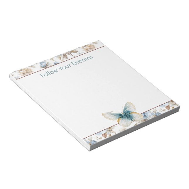 Bloco De Notas Borboleta Flores Marrom Bege Creme Azul (Inclinado)