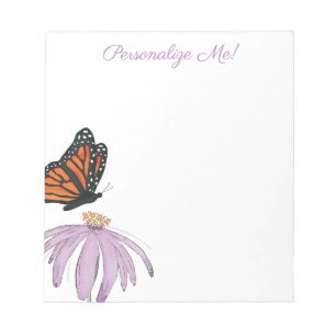 Bloco De Notas Borboleta Monarca com Flor de Cone Roxo