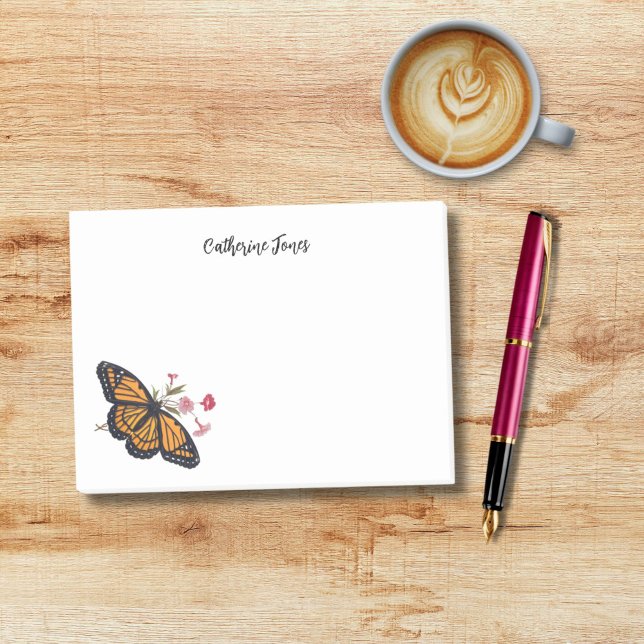 Bloco De Notas Borboleta Monarca Com Nome Personalizado (Personalize this beautiful monarch butterfly and enjoy writing colorful notes and memos!)