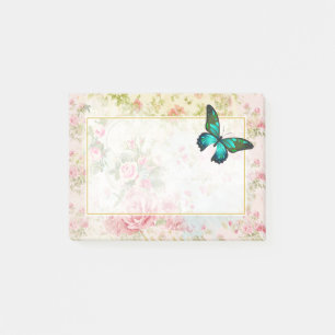 Bloco De Notas Borboleta Verde Emerald na Colagem de Vintagem Chi