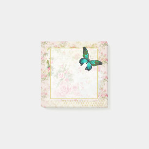 Bloco De Notas Borboleta Verde Emerald na Colagem de Vintagem Chi