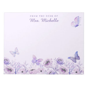 Bloco De Notas Borboletas Aquarela Jardim de Lilás Flores Silvest