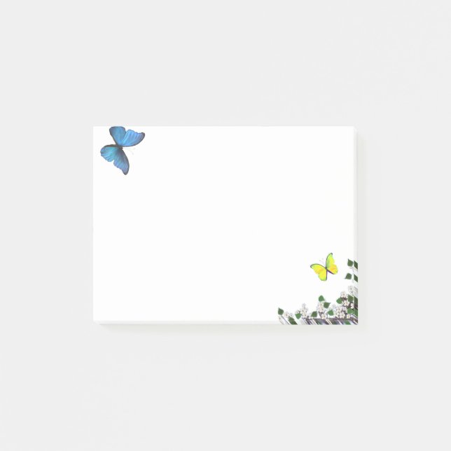 Bloco De Notas Borboletas Azuis e Amarelas & Flores Pequenas (Frente)
