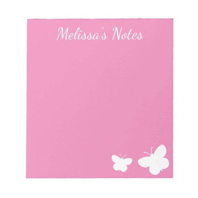 Bloco De Notas Borboletas fofas personalizadas rosa e branco cust (Frente)
