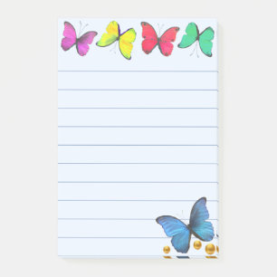Bloco De Notas Borboletas Multicoloridas & Confetes em Azul Claro