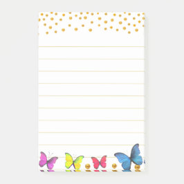 Bloco De Notas Borboletas Multicoloridas Fofas & Confetes Dourado