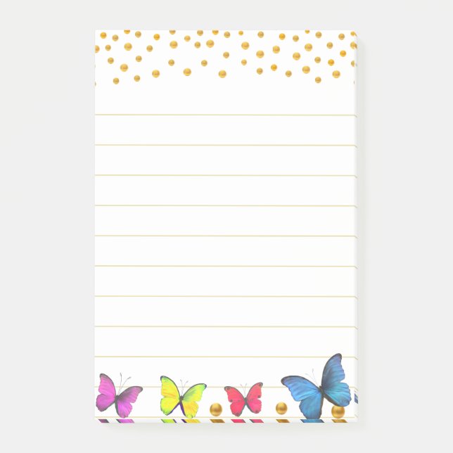 Bloco De Notas Borboletas Multicoloridas Fofas & Confetes Dourado (Frente)