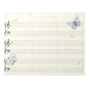 Bloco De Notas Borboletas Música de Piano Manu Papel Regra Larga