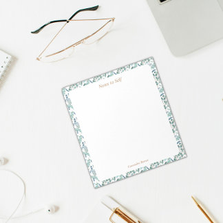 Bloco De Notas Borda Botânica Azul e Verde Moderna