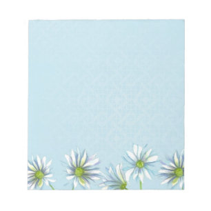 Bloco De Notas Borda branca Shasta Daisy Flower Pastel Azul