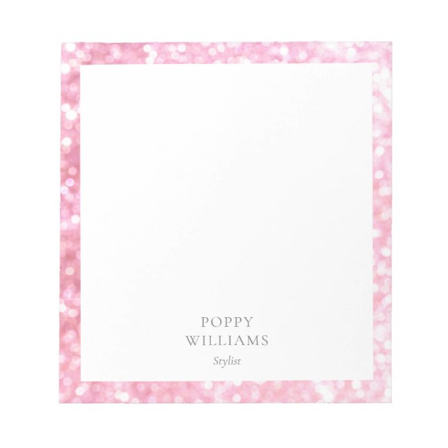 Bloco De Notas Borda Brilhante com Glitter Rosa (Frente)